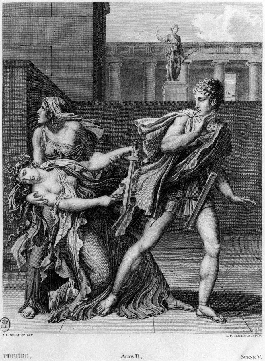 Fedra, Enone e Ippolito, illustrazione dall'Atto II Scena 5 di 'Fedra' di Jean Racine